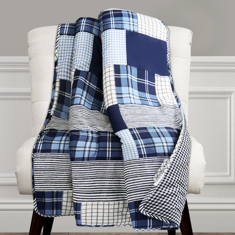 Navy Cotton Reversible Patchwork Throw Blanket
