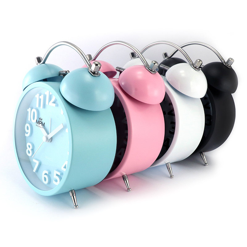 Roman Numeral Metal Mechanical Alarm Tabletop Clock, Pink