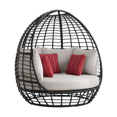 Sherrod Twin Egg Chair - Dark Grey And Olefin Beige With 3 Pillows