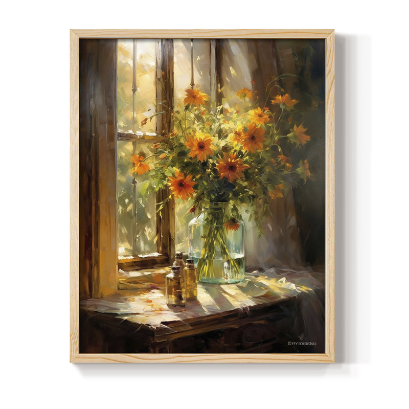 Reproduction encadrée FLORAL Series DCCLxxi - bois massif, Naturel, H 15 po x l 12 po