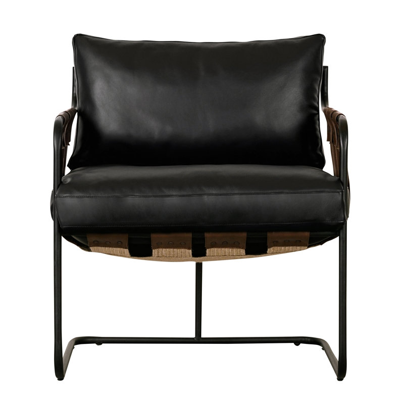Toluca Accent Chair Black, Black Genuine Leather