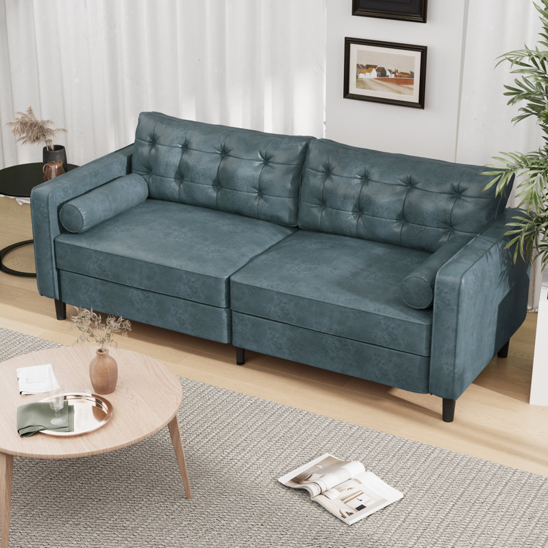 Palardy 4 Seater Faux Leather Sofa, Blue