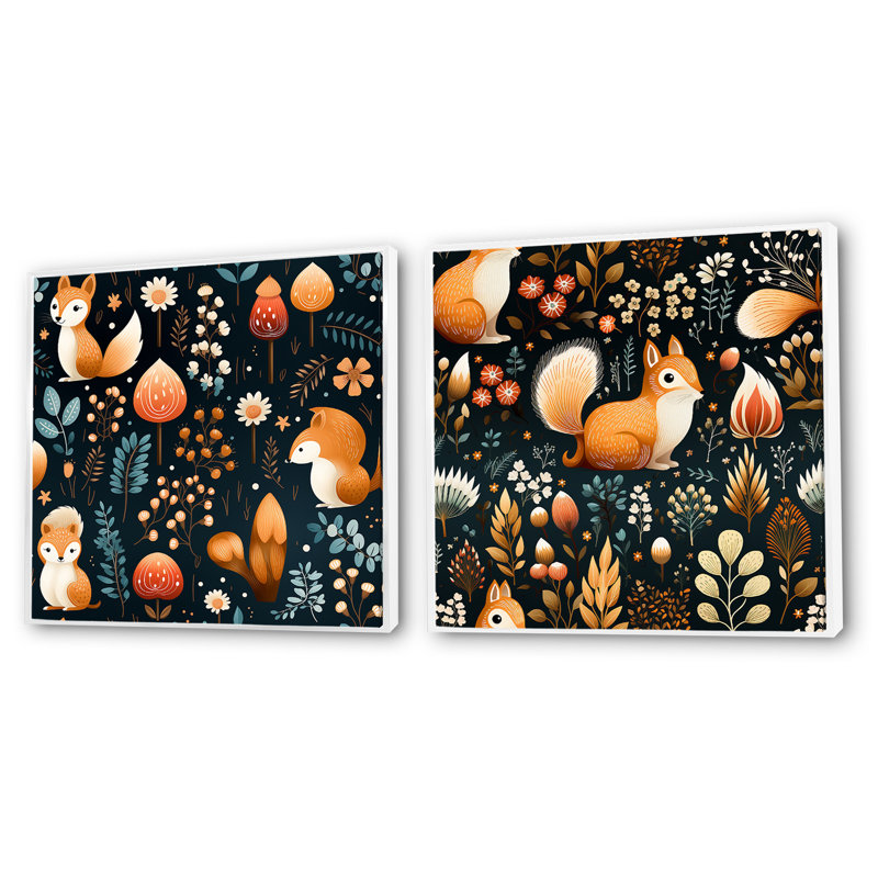 Squirrel Delight - Ensemble de 2 animaux carrés, Cadre flottant blanc, H 16 po x l 33 po