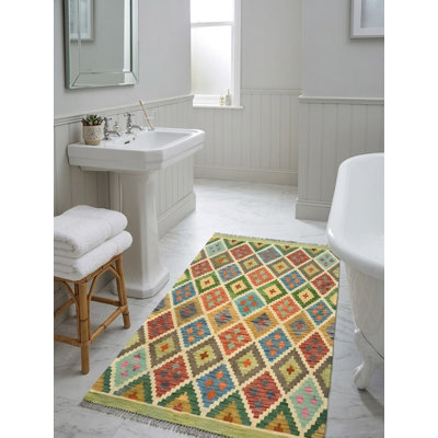 Tapis oriental multicolore à motif géométrique réversible Kilim 3X5 Lyndle