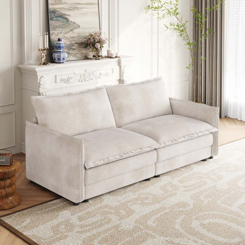 Canapé rembourré 2 places à assise profonde de grande taille, Beige