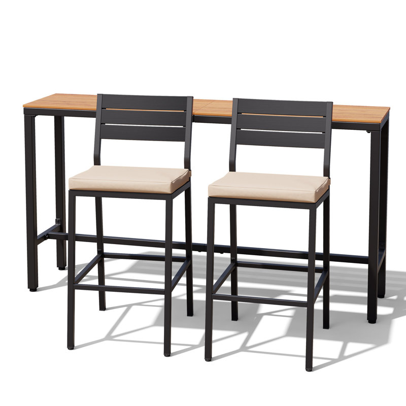  Ensemble de bar de salle à manger rectangulaire en métal pour 2 personnes L 63 po, Beige, Brun