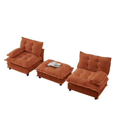 77" Chenille Upholstered Comfy Cloud Modular Sectional Sofa with a Movable Ottoman