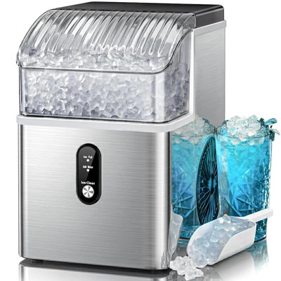  Nugget Ice Makers Countertop,Pebble Ice Maker Machine with Soft Chewable Ice,35lbs/24H,Self-Cleaning,One-Click Operation,Stainless Steel, Crushed ice Maker for Home Kitchen Office