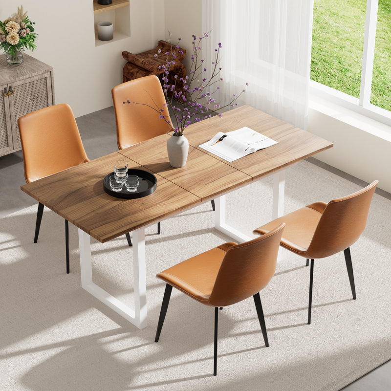 Ensemble de table de salle à manger 70,86 po à rallonge pour 4 à 6 personnes, Ivoire/blanc, 5, Brun / Noir