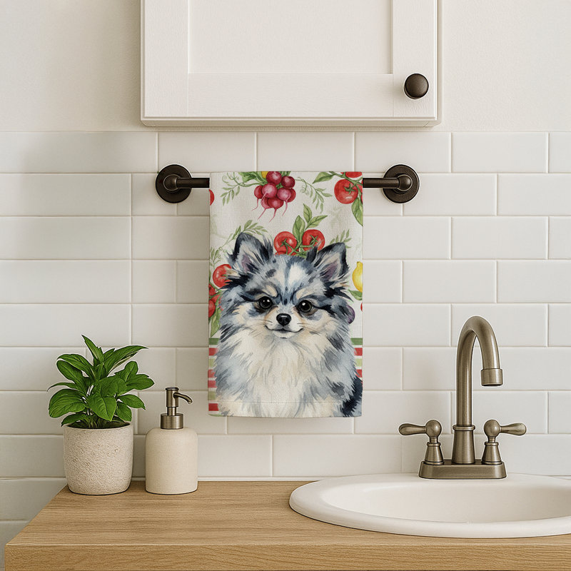 Blue Merle Pomeranian Vegetables Kitchen Towel, Blue Merle Pomeranian