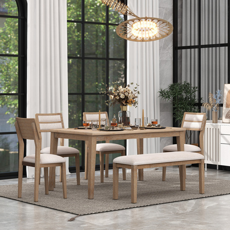Four Leg Dining Set, Natural Wood Wash