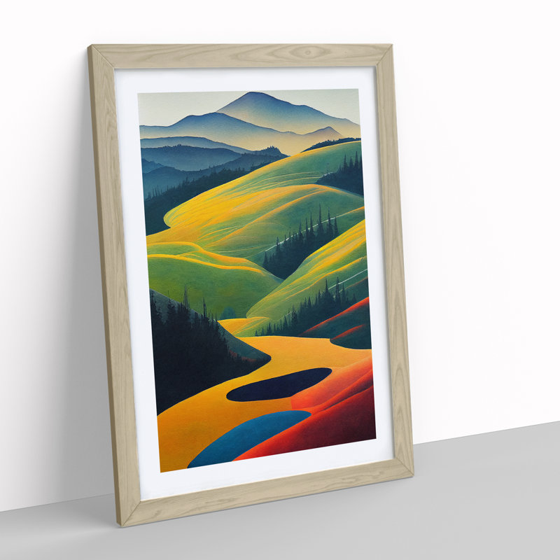 Pretty Meadow Landscape - Single Picture Frame Print, 34cm H x 25cm W x 2cm D, Oak Framed