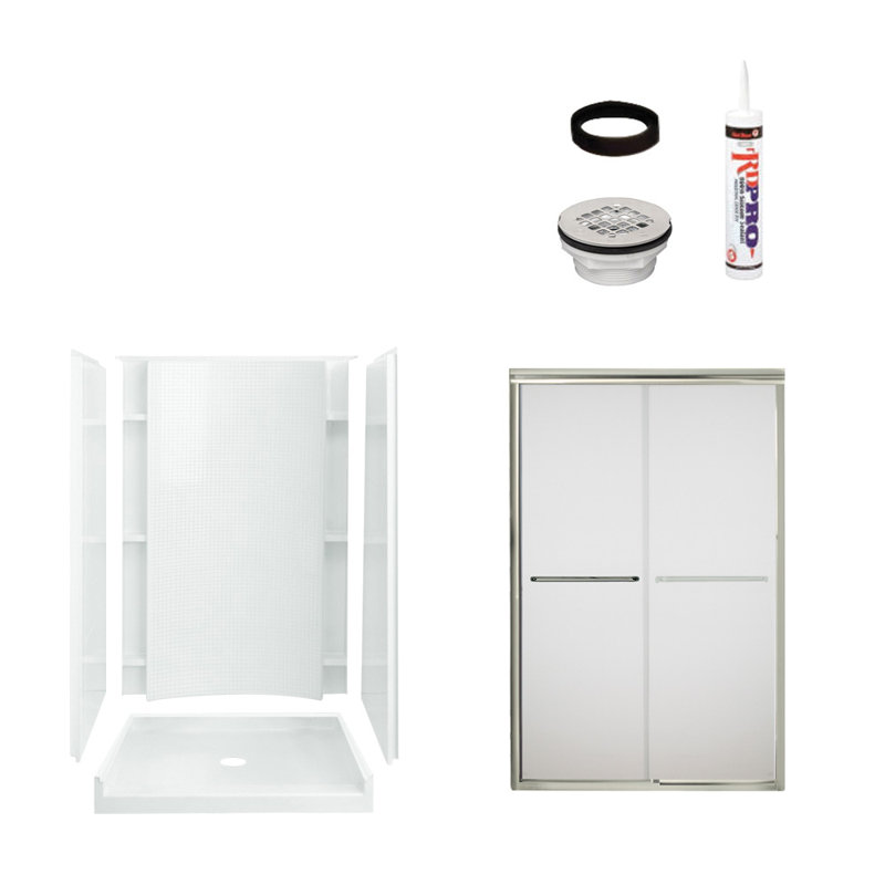 Accord 48" W x 77" H Framed Rectangle Sliding Shower Stall and Base Included, Satin Nickel/White