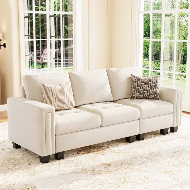 Shavera 83.4'' Velvet Modular Sofa 3-Seat Small Couch Apartment Sofa, Beige