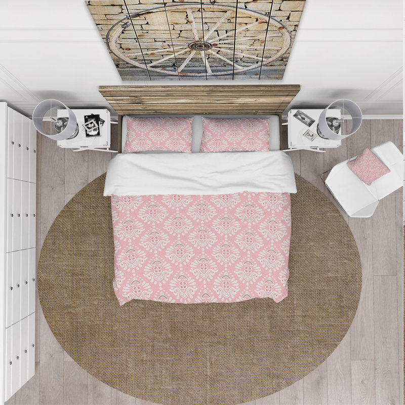 Ensemble de housse de couette rose en microfibre Farmhouse, Housse simple + 1 taie décorative