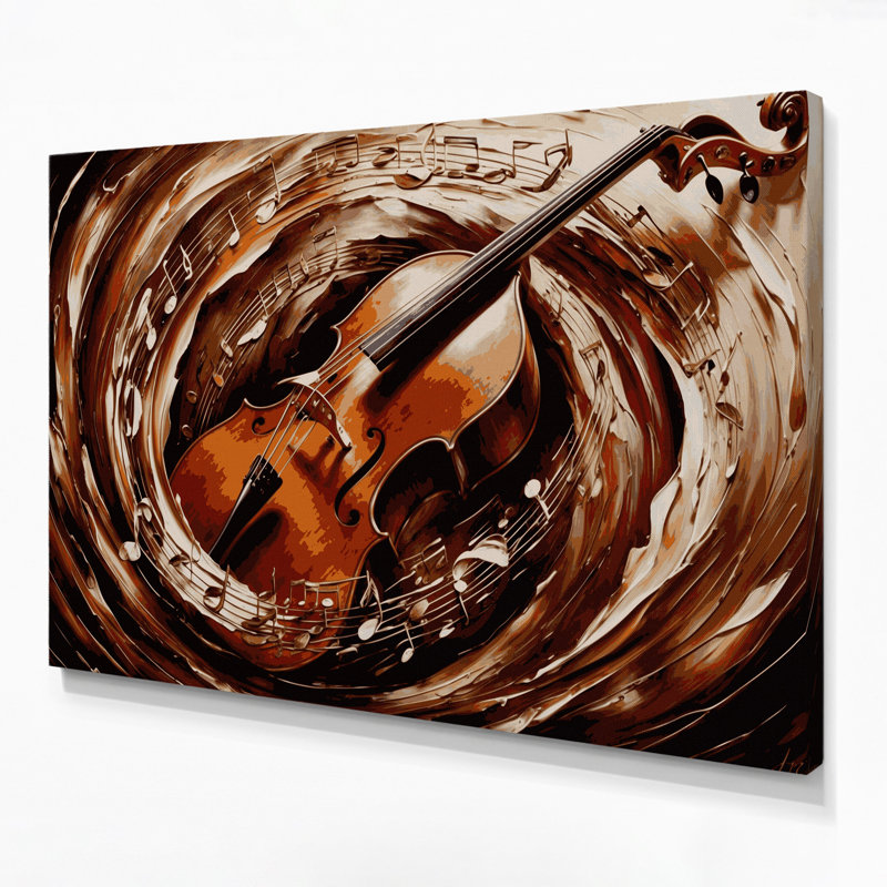 Art musical sur toile brune, contrebasse, H 12 po x l 18 po