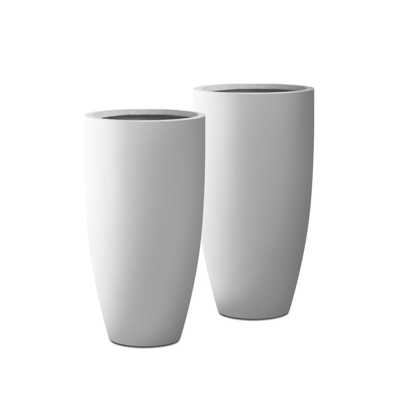 Tali 13.39" W x 23.62" H Round Cement Planters, Pure White
