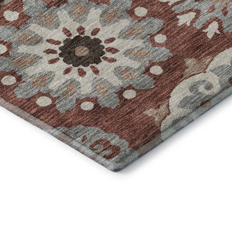 Premium Machine Washable Prisco Paprika Rug, Round 8'