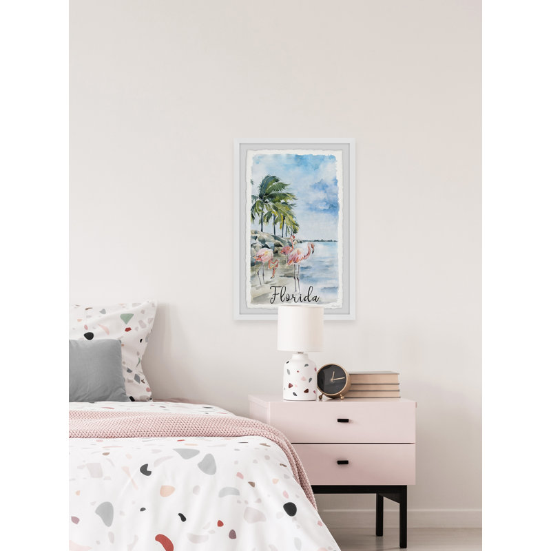 Marche avec les flamants roses - Reproduction d'art sur papier encadrée, H 18 po x l 12 po x P 1,5 po