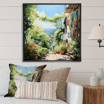 Art mural sur toile de ferme, impression de scène rustique «Laundry Day In Province I»