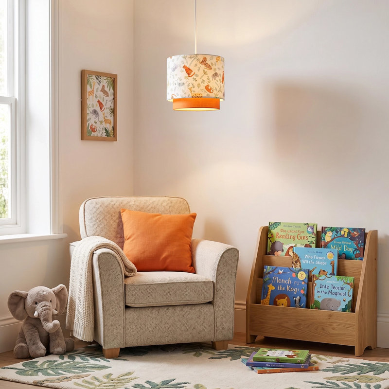 Safari Animals Childrens Pendant Light Shade With Double Tier Design By 