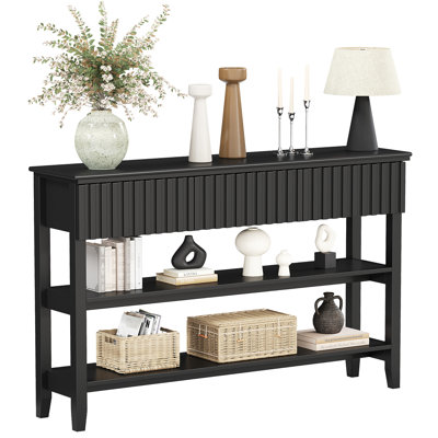 Console moderne cannelée 51,18 "avec 3 tiroirs et 2 tablettes de rangement