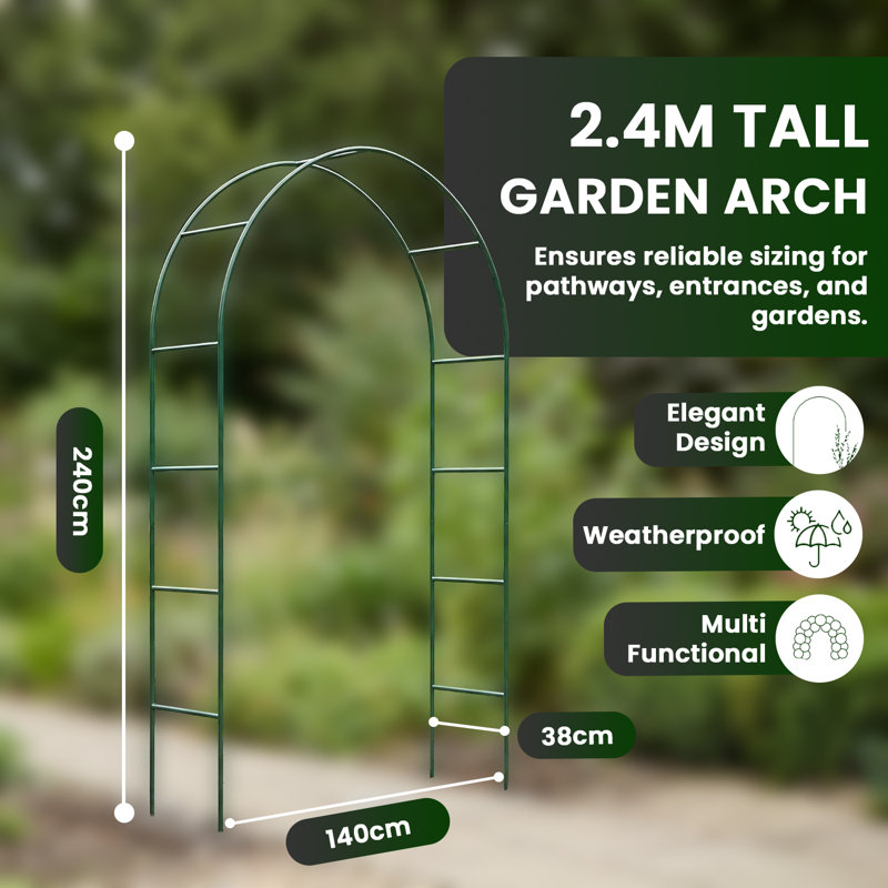 38cm W x 140cm D Metal Arbour in Green