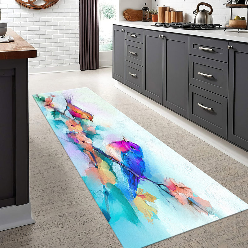 Soft Blue and Gold Floral Pattern Goblen Fabric Rug for a Touch of Elegance in Your Home, Rectangle 1'11" x 2'11"