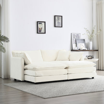 Canapé modulaire rembourré en chenille blanche avec 2 sièges et repose-pieds, siège relax