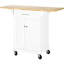 Îlot de cuisine mobile avec panneaux supérieurs pliants, tiroir, armoire, serviette, plateau en bois naturel, abattant blanc, chariot roulant, armoire à tiroirs,