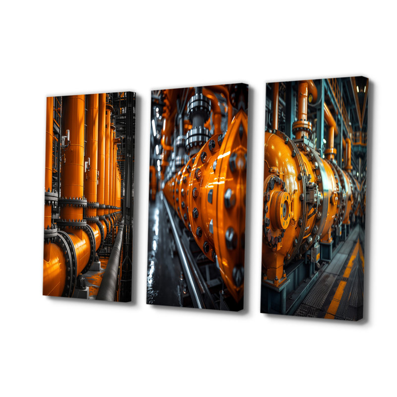 Orange Grey Powerhouse Pulse Power Plant I - Pink Industrial Large Wall Art Collection, Wrapped Canvas, 28" H x 36" W