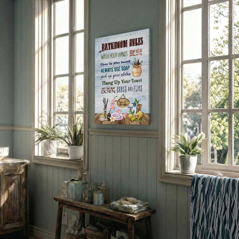 Bathroom Rules Gallery Wrapped Canvas, 60" H x 40" W x 1.25" D