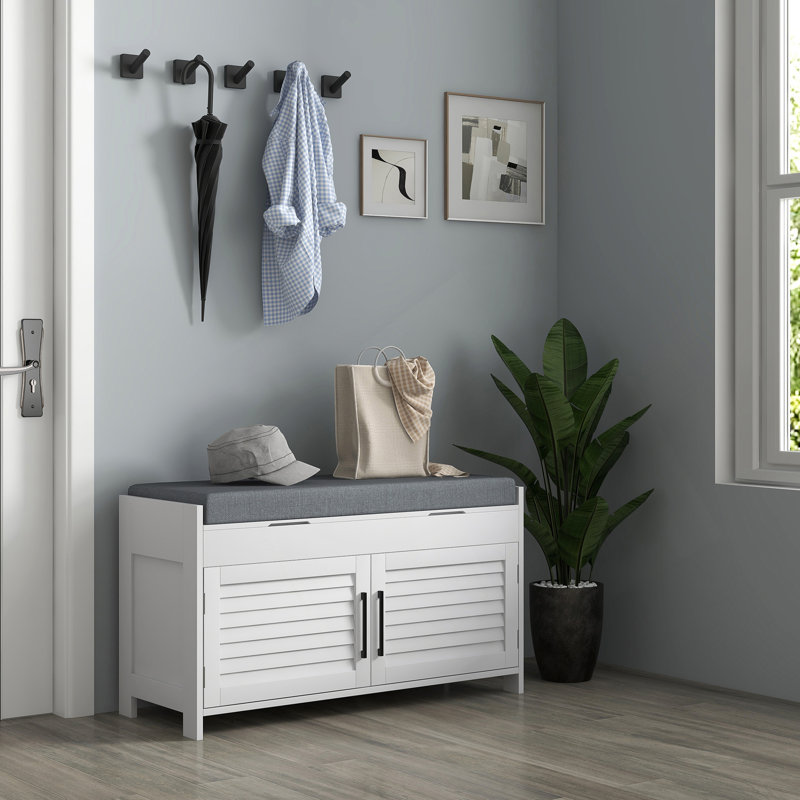 Banc d'entrée pour chaussures avec rangement caché et siège rembourré confortable