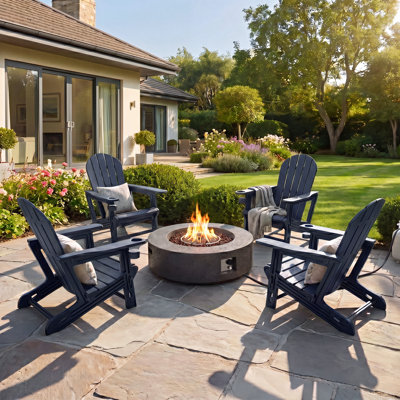 Outdoor Fire Pits Set - Concrete Propane Fire Pit With Hdpe Folding Adirondack Chairs