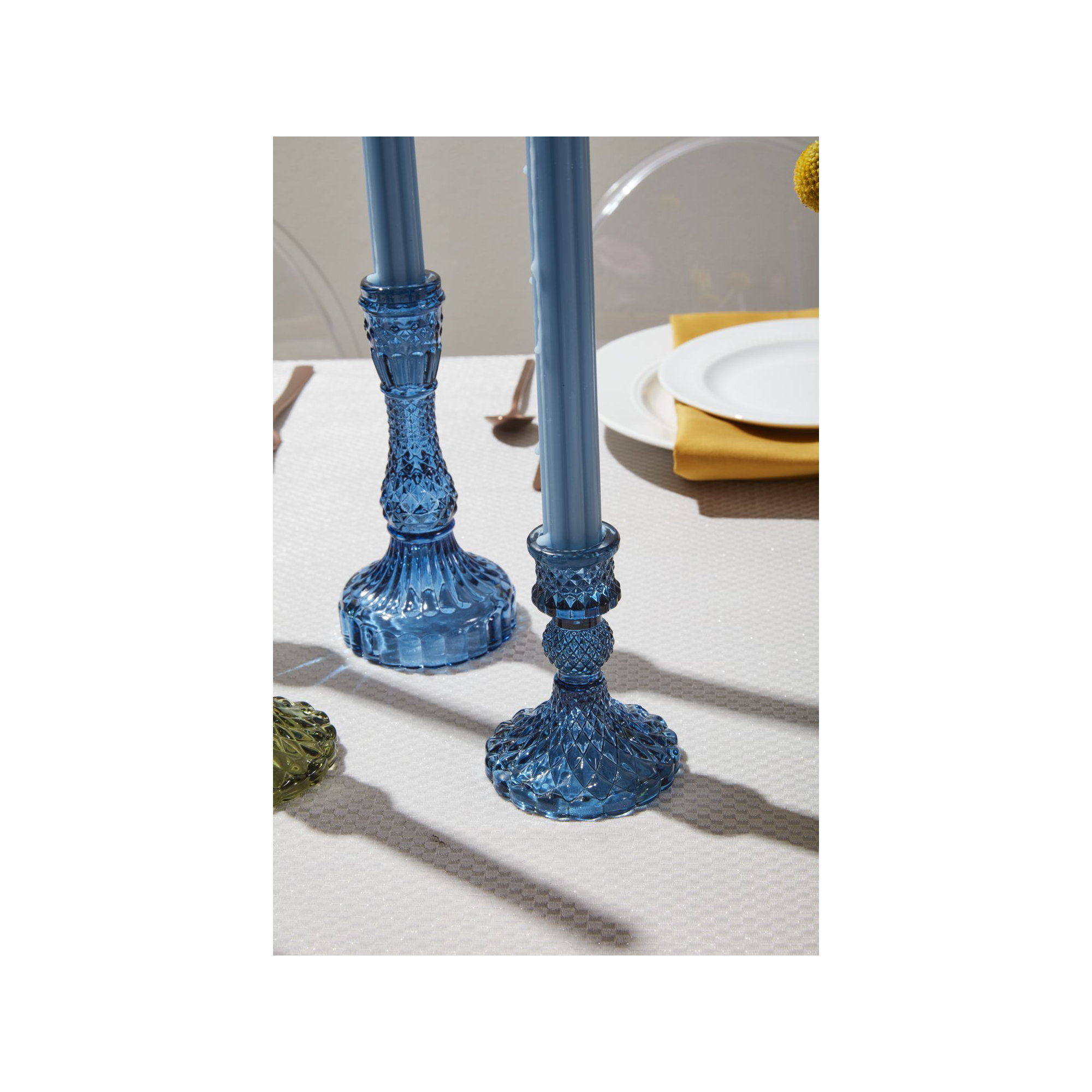 Samira Glass Tabletop Candlestick, Blue