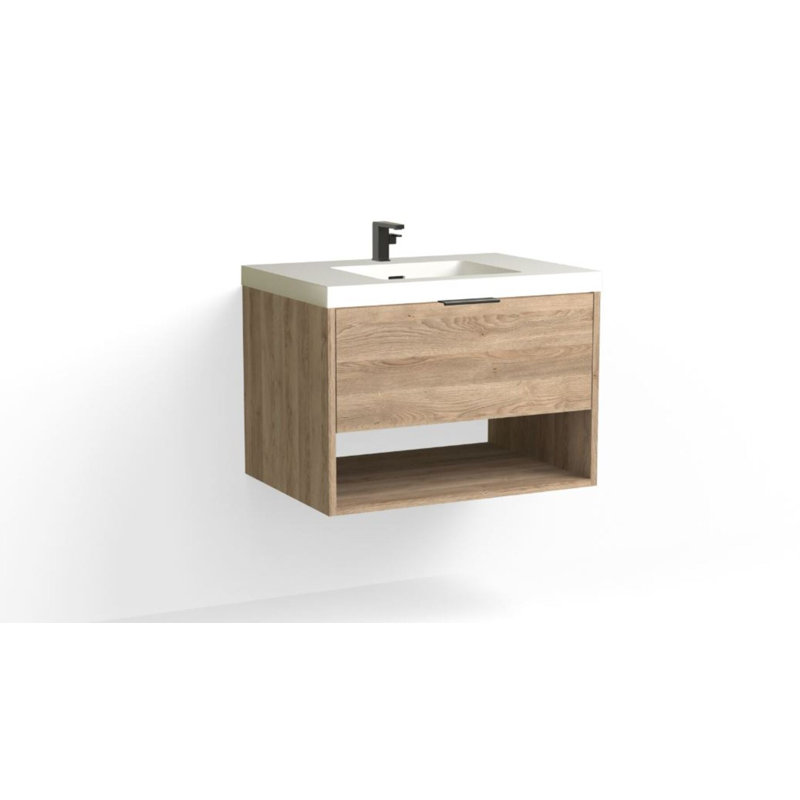 Modo 30" W Wall Mounted Single Bathroom Vanity, Matte White/Single, Matte Black, White Acrylic