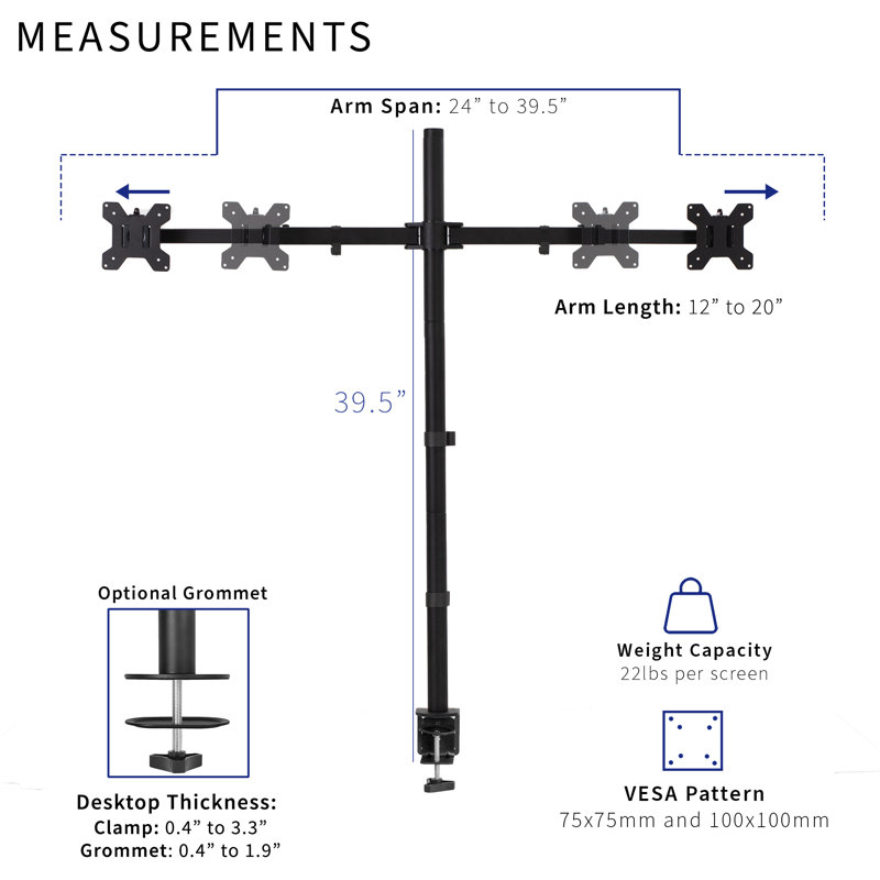 Vivo Extra Tall Telescoping Dual 27" to 38" Ultrawide Monitor Desk Mount, STAND-TS38C-T