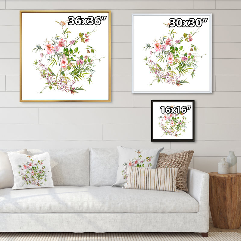 Elegant Botanical Summer Expression III - Peinture, H 36 po x l 36 po, Cadre flottant brun