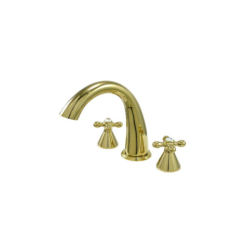 Double Handle Deck Mounted Roman Tub Faucet, Polished Brass