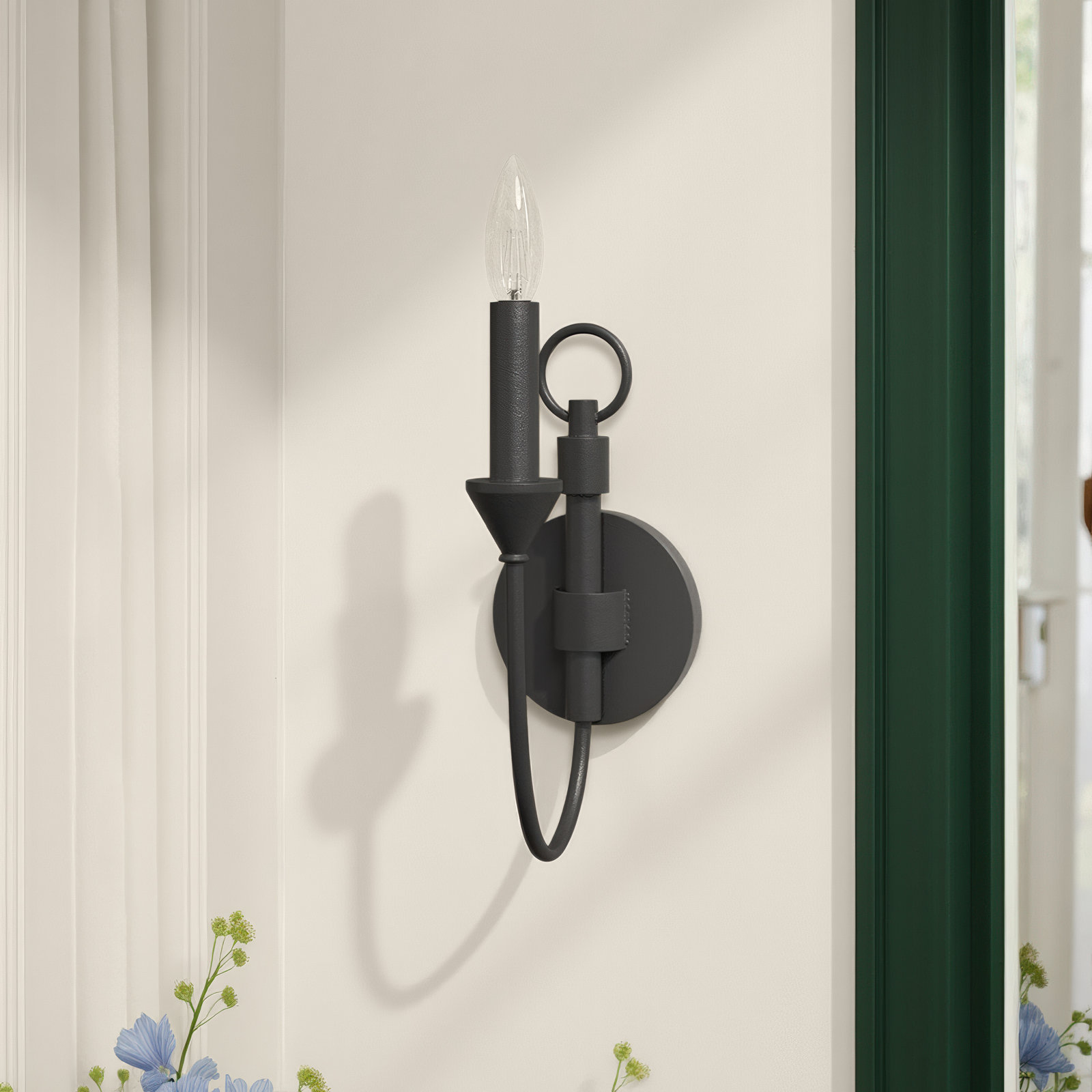Bilton Single Light Dimmable Armed Sconce, Forged Iron