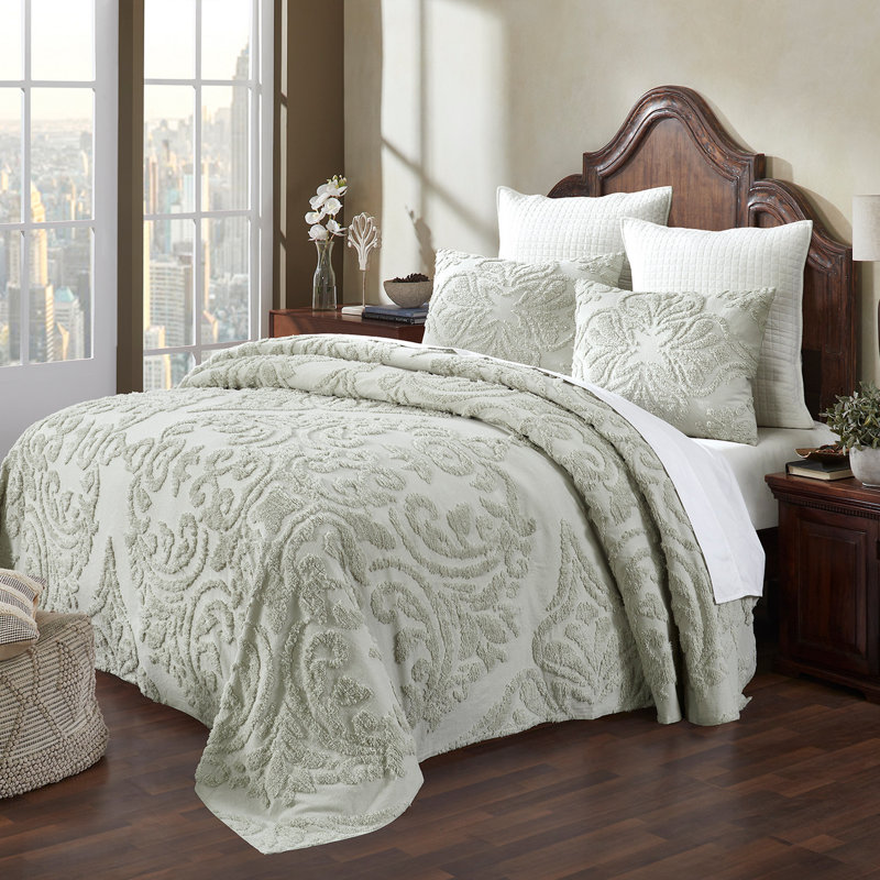 Chenille 100% coton Rylee, motif floral doux et respirant, confort luxueux toutes saisons, couvre-lits touffetés lavables à la machine
