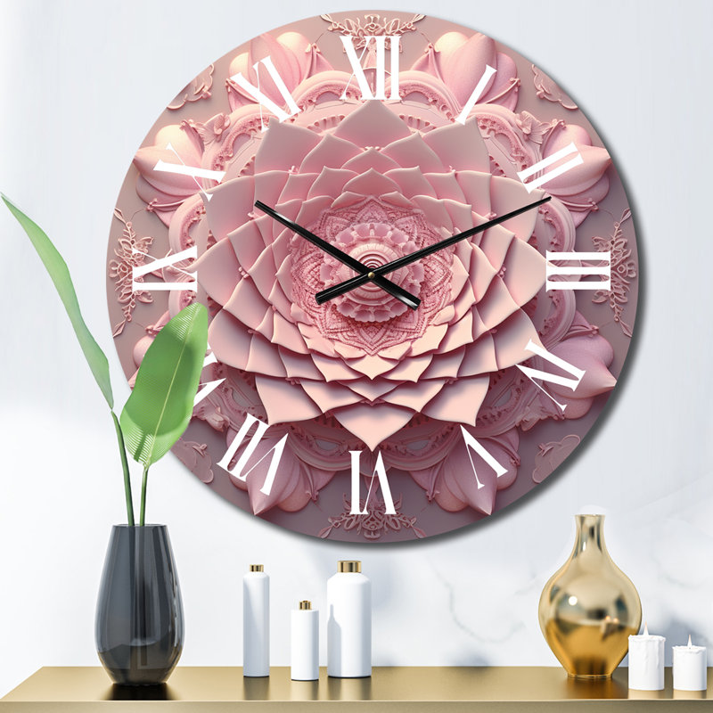 Horloge murale délicate Lotus rose Mandala II, Moyenne
