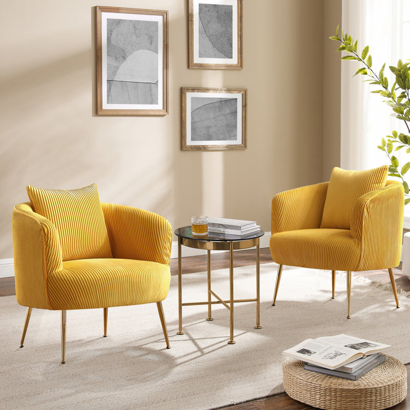 Chrystina 28.74'' Wide Tufted Velvet arm chair, Yellow Velvet