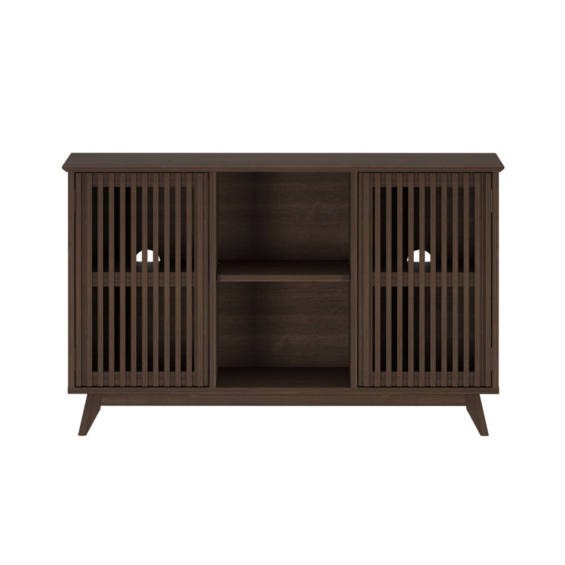 Solid Wood Mid Century Modern TV Stand, 2 Door w/ Middle Shelf 49 x 16 x 30in, Walnut