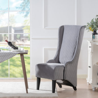 Fauteuil en velours de 23,45 po de large à haut dossier - Gris pour le salon et la chambre à coucher. Confortable, rembourrage doux. Pieds en bois. Côté moderne avec éponge rembourrée épaisse pour chambre à coucher. Dossier haut.