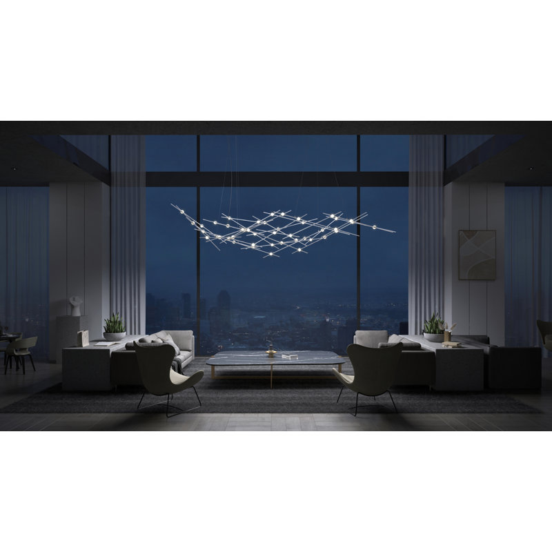 Constellation 44 - Light LED Chandelier, Clear, Satin Nickel, 2700K