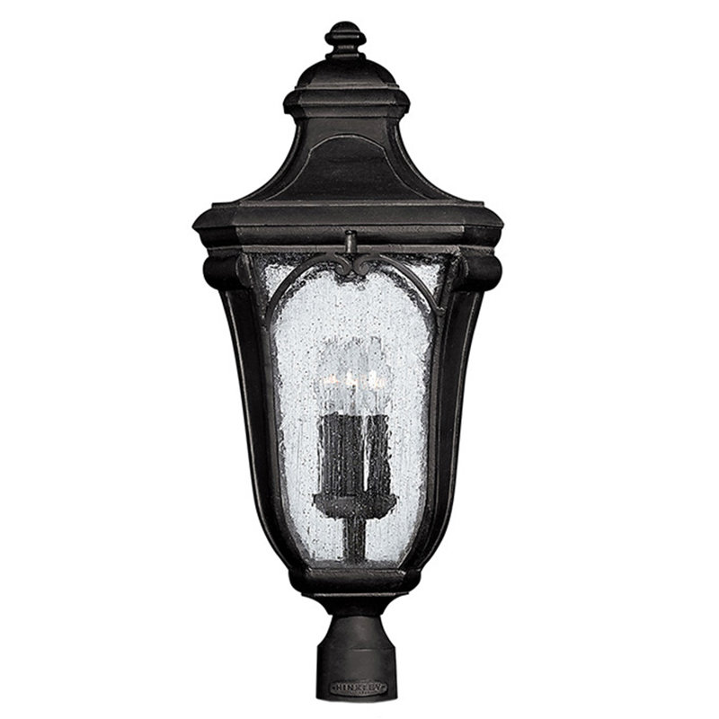 Trafalgar Three Light Outdoor Post Mount Lantern with Clear Seedy Glass, Museum Black, Incandescent, No
