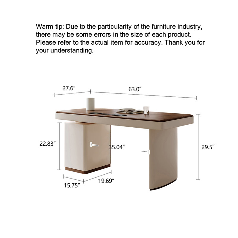 Bureau en bois massif de couleur noyer clair luxueux haut de gamme, H 29,53 po x l 62,99 po x P 27,56 po
