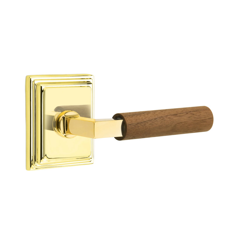 Emtek Select Privacy Leverset w/ Wilshire Rosette & L-Square Stem, Dark Walnut Handle, Left, Unlacquered Brass