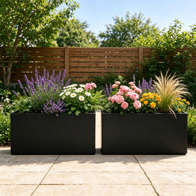Rectangular Metal Outdoor Planter Box for Garden and Patio with Drainage Holes